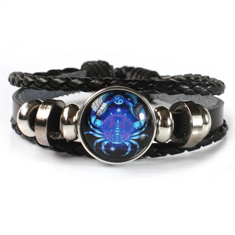 Zodiac Glow Constellation Bracelet - Luminous Multilayer Leather Bangle for Astrology Enthusiasts