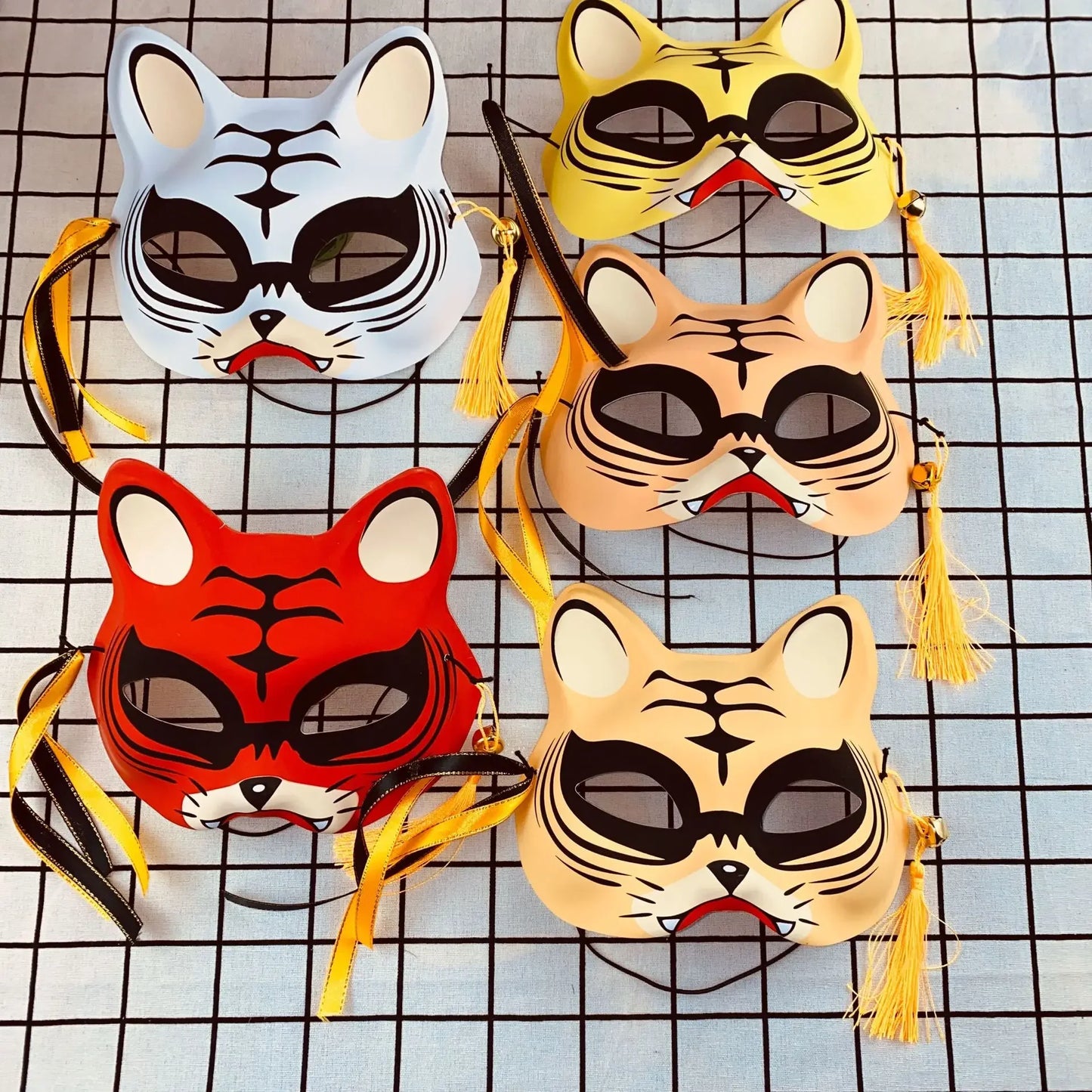 Enigmatic Japanese Cat Fox Mask - Hand-Painted Anime Cosplay Accessory
