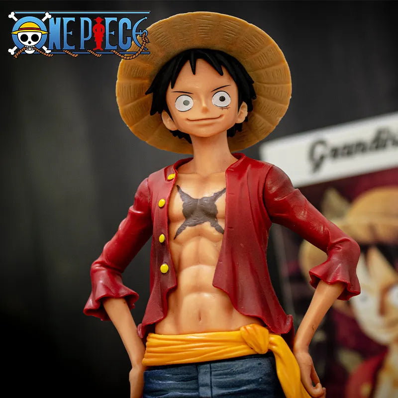 Triple-Threat Smiles: 28cm One Piece Confident Smiley Luffy Figure with Three Changeable Faces