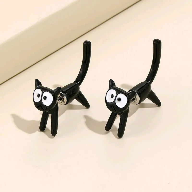 Whimsical Black Cat Dangle Earrings - Fashionable Feline Party Jewelry for Women