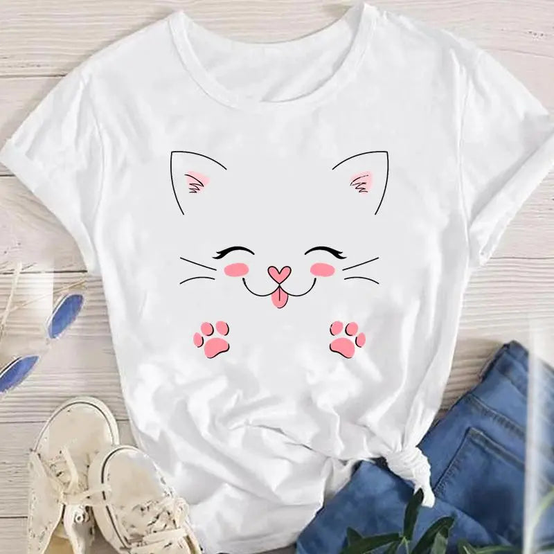 Cute Cat Carnival Oversized T-Shirt – Women’s Comfy Cartoon Tee