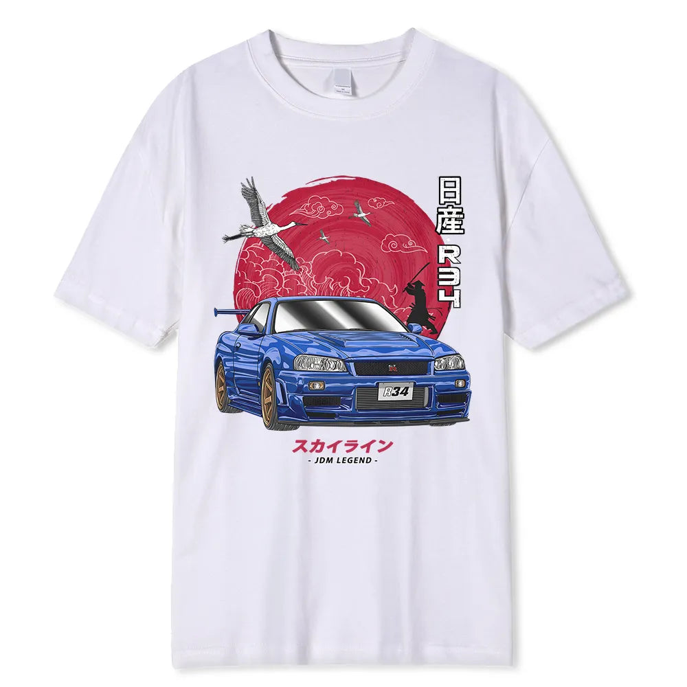 Turbocharged Fashion: Nissan Skyline R34 JDM Aesthetic T-Shirt – Unleash Your Speed Freak