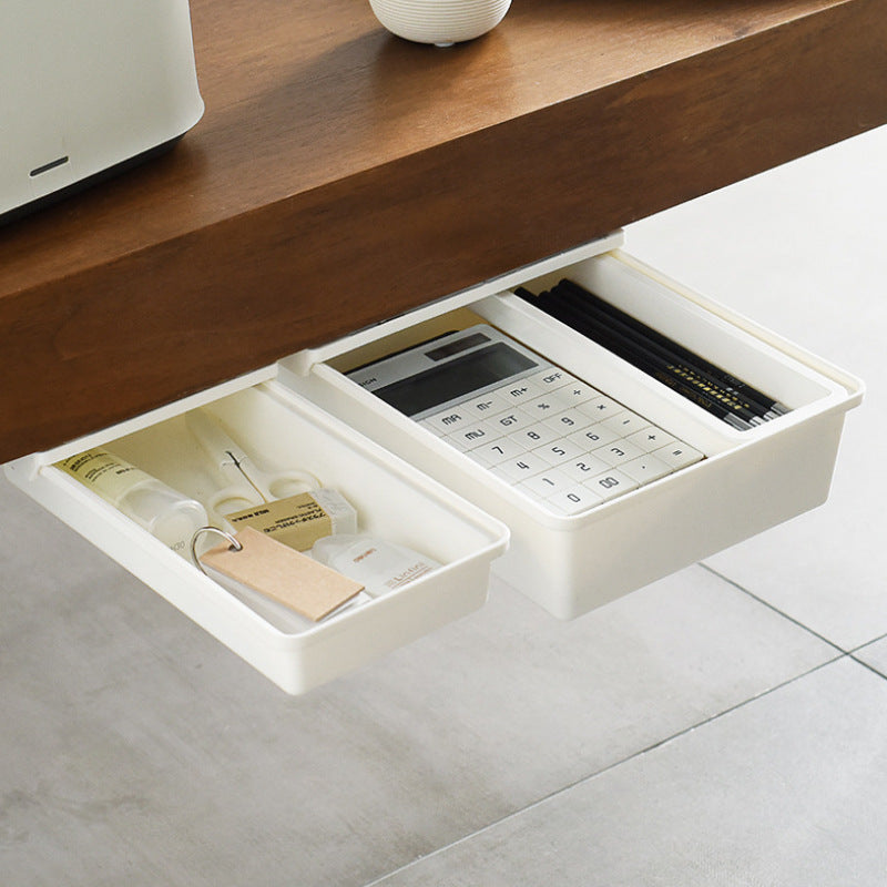 Japanese style non-perforated Stick-On Under-Desk Storage Box, desk bottom hidden box, drawer-type under-table storage box