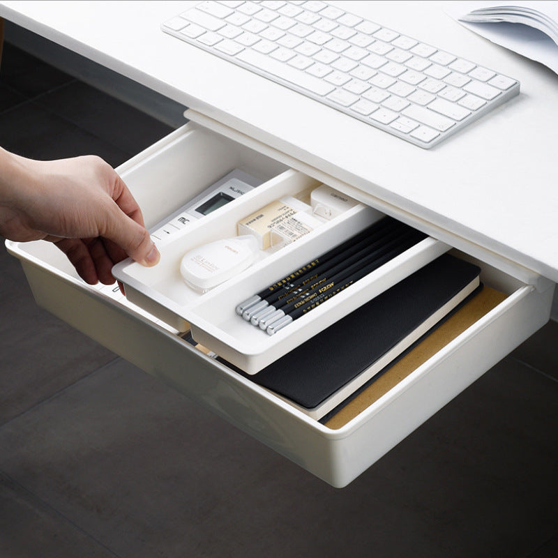 Japanese style non-perforated Stick-On Under-Desk Storage Box, desk bottom hidden box, drawer-type under-table storage box