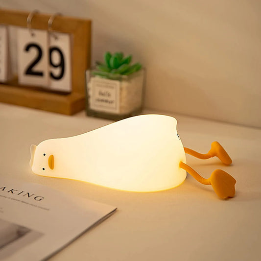 Luz nocturna relajante de silicona con forma de pato, adorable Benson The Duck, lámpara LED recargable y con control táctil 