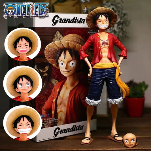 Sonrisas de triple amenaza: figura de Luffy sonriente y confiado de One Piece de 28 cm con tres caras intercambiables