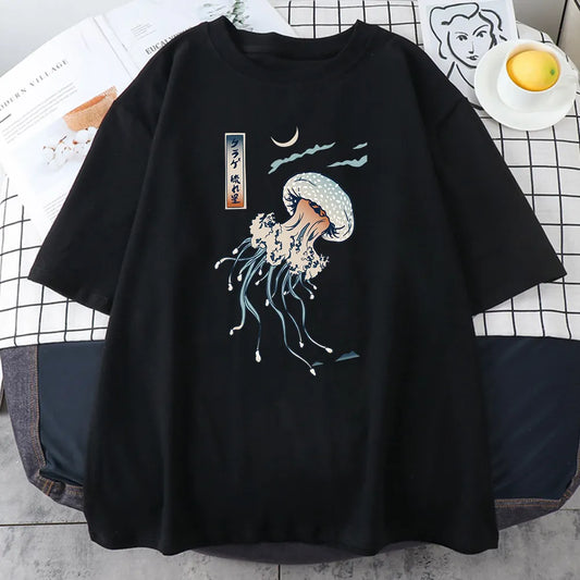 Camiseta con estampado Harajuku de medusas coloridas - Camiseta de estilo vintage de algodón 